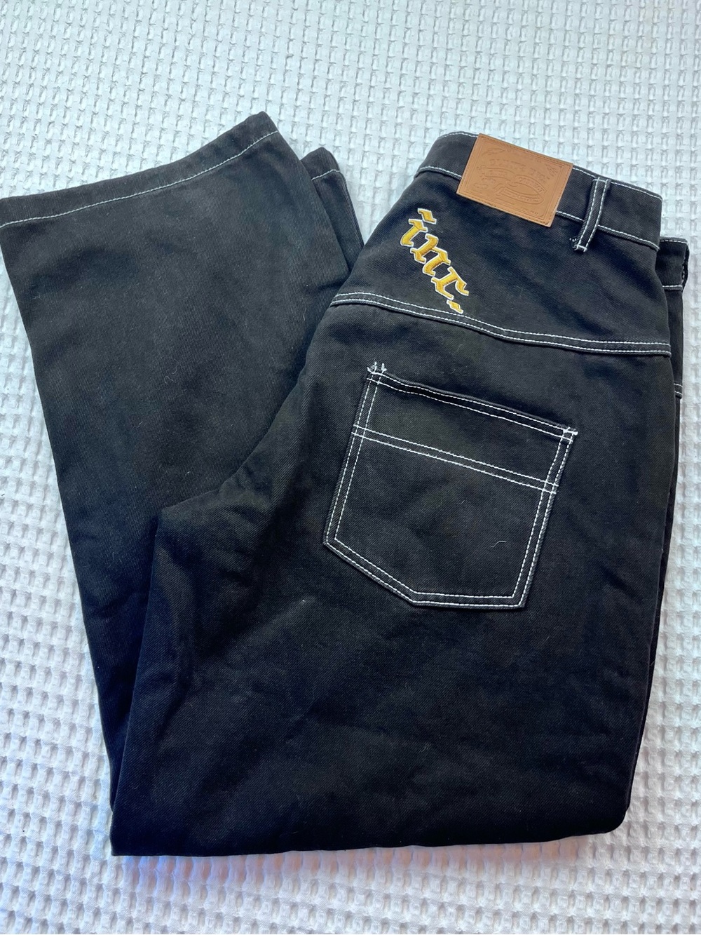 Clints Inc Step Correct Black Embroidered Carpenter Pants XL Wide Leg Streetwear